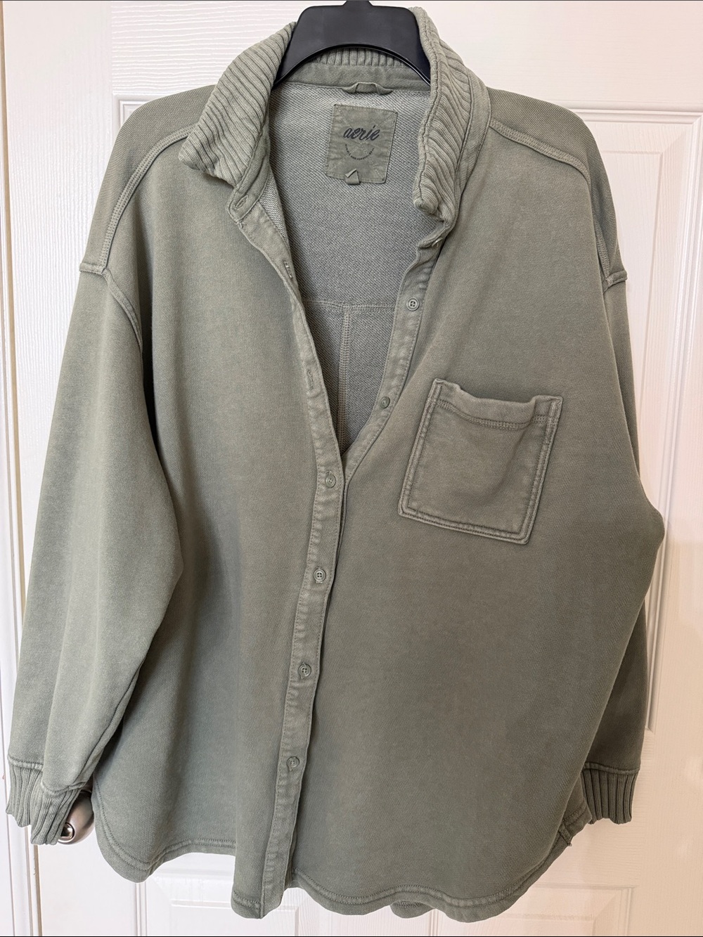 aerie Washed Sage Fleece Button-Up Shacket